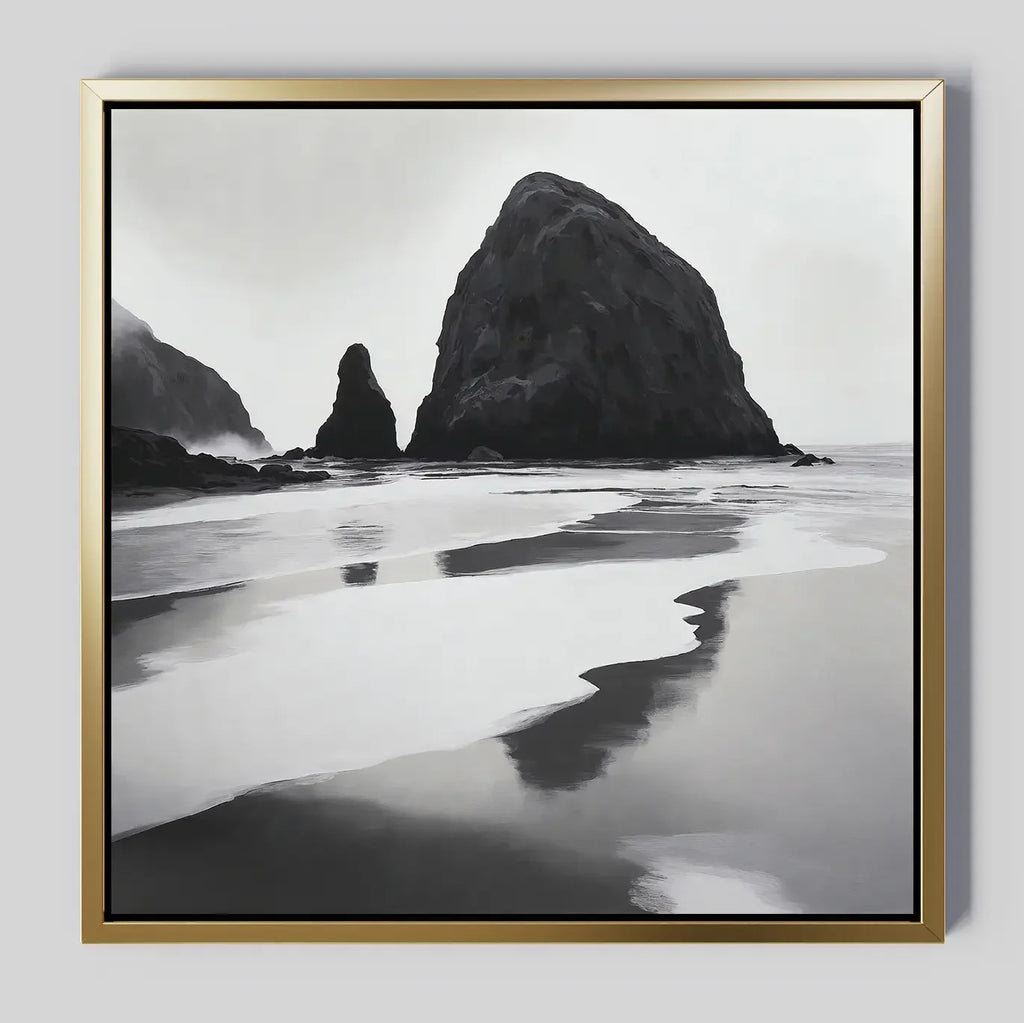 Where Tides Whisper – black and white coastal canvas wall art print by Aspire Prints