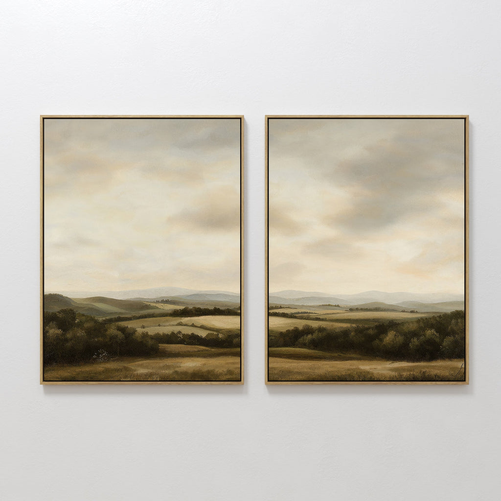Whispering Hills Diptych – Set of 2 Canvas Prints set of 2 – green vintage canvas wall art by Aspire Prints