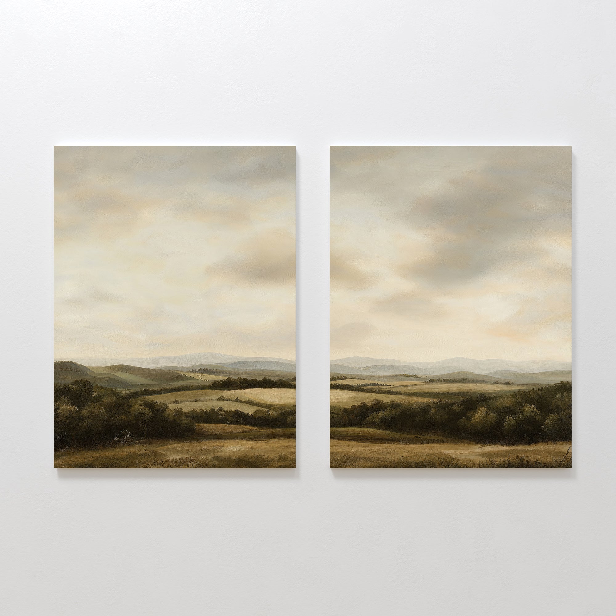 Whispering Hills Diptych – Set of 2 Canvas Prints set of 2 – green vintage canvas wall art by Aspire Prints