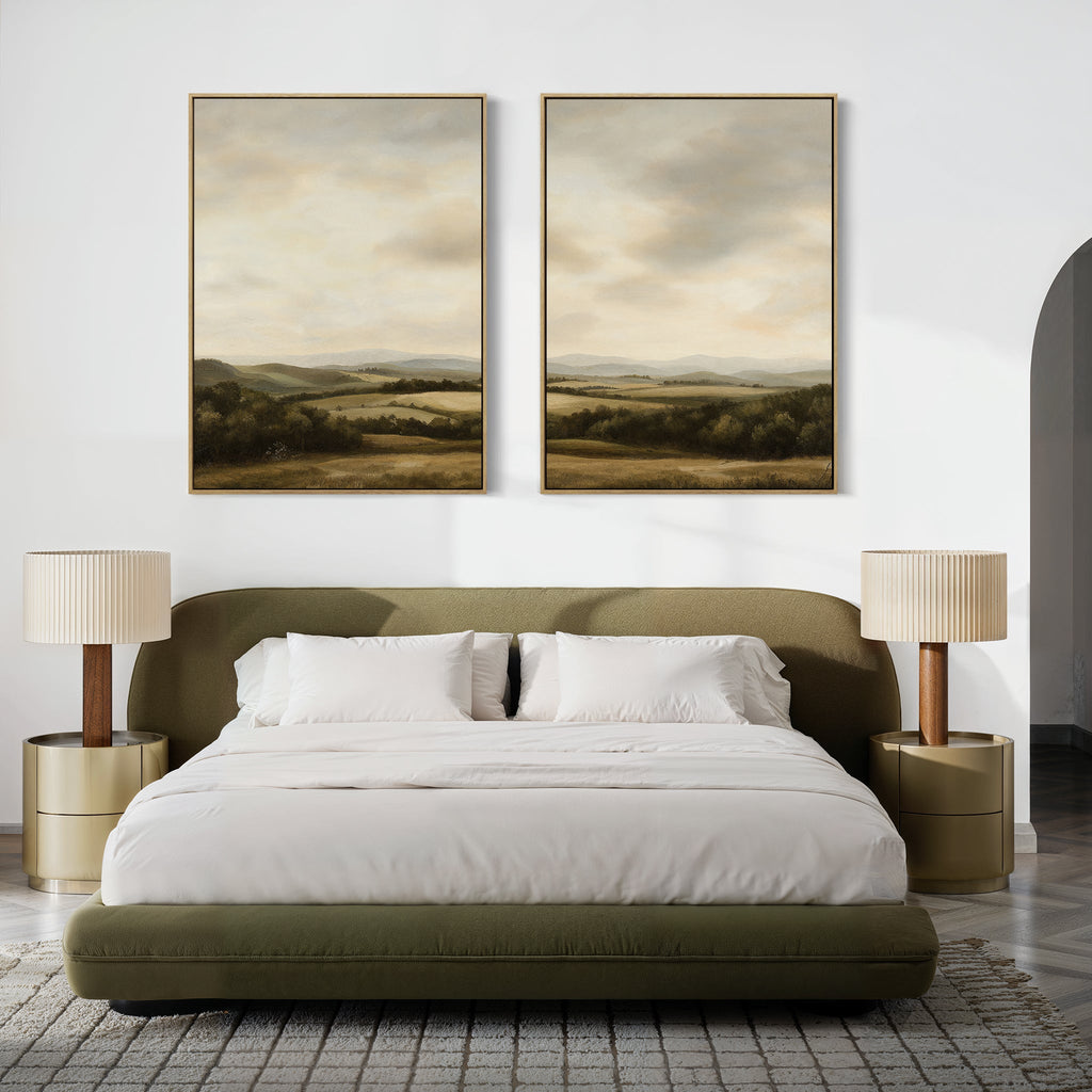 Whispering Hills Diptych – Set of 2 Canvas Prints set of 2 – green vintage canvas wall art by Aspire Prints
