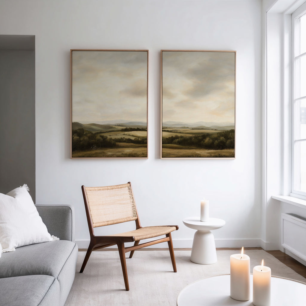 Whispering Hills Diptych – Set of 2 Canvas Prints set of 2 – green vintage canvas wall art by Aspire Prints