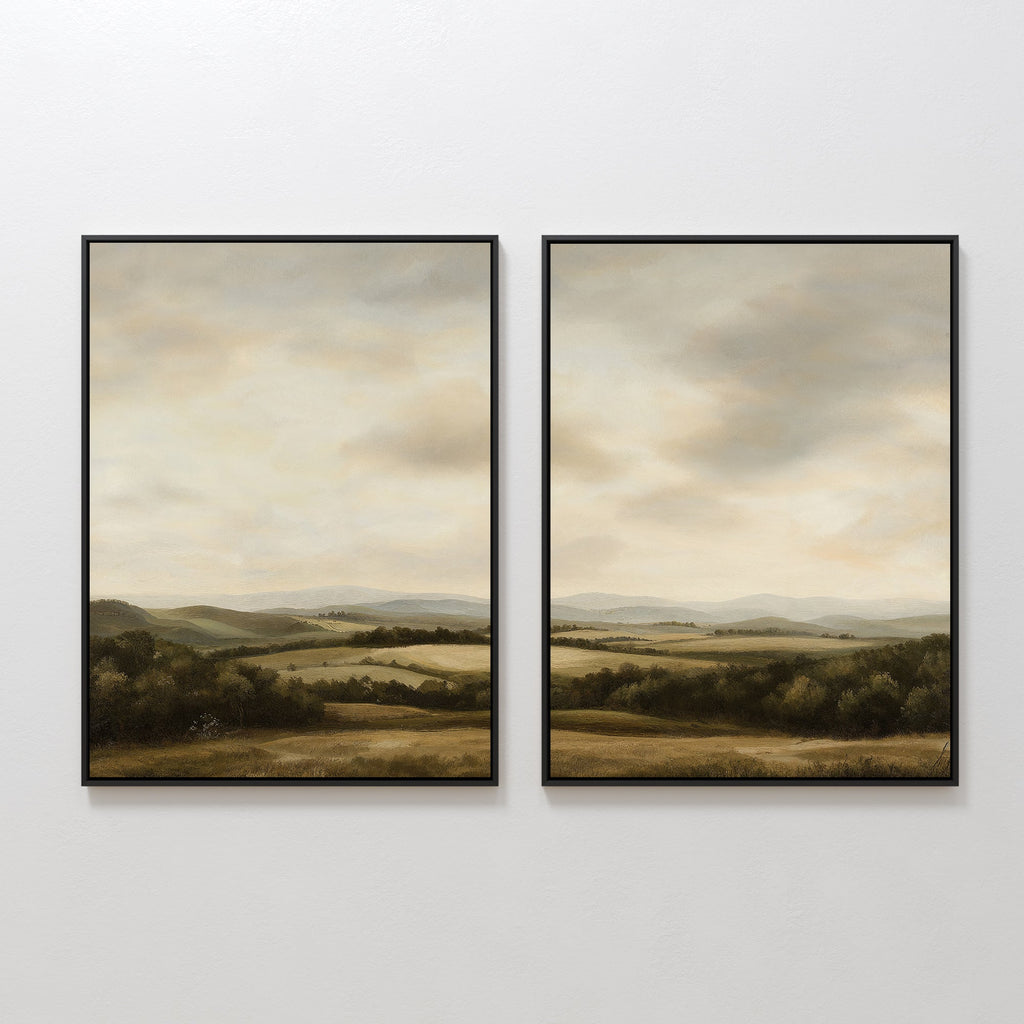 Whispering Hills Diptych – Set of 2 Canvas Prints set of 2 – green vintage canvas wall art by Aspire Prints