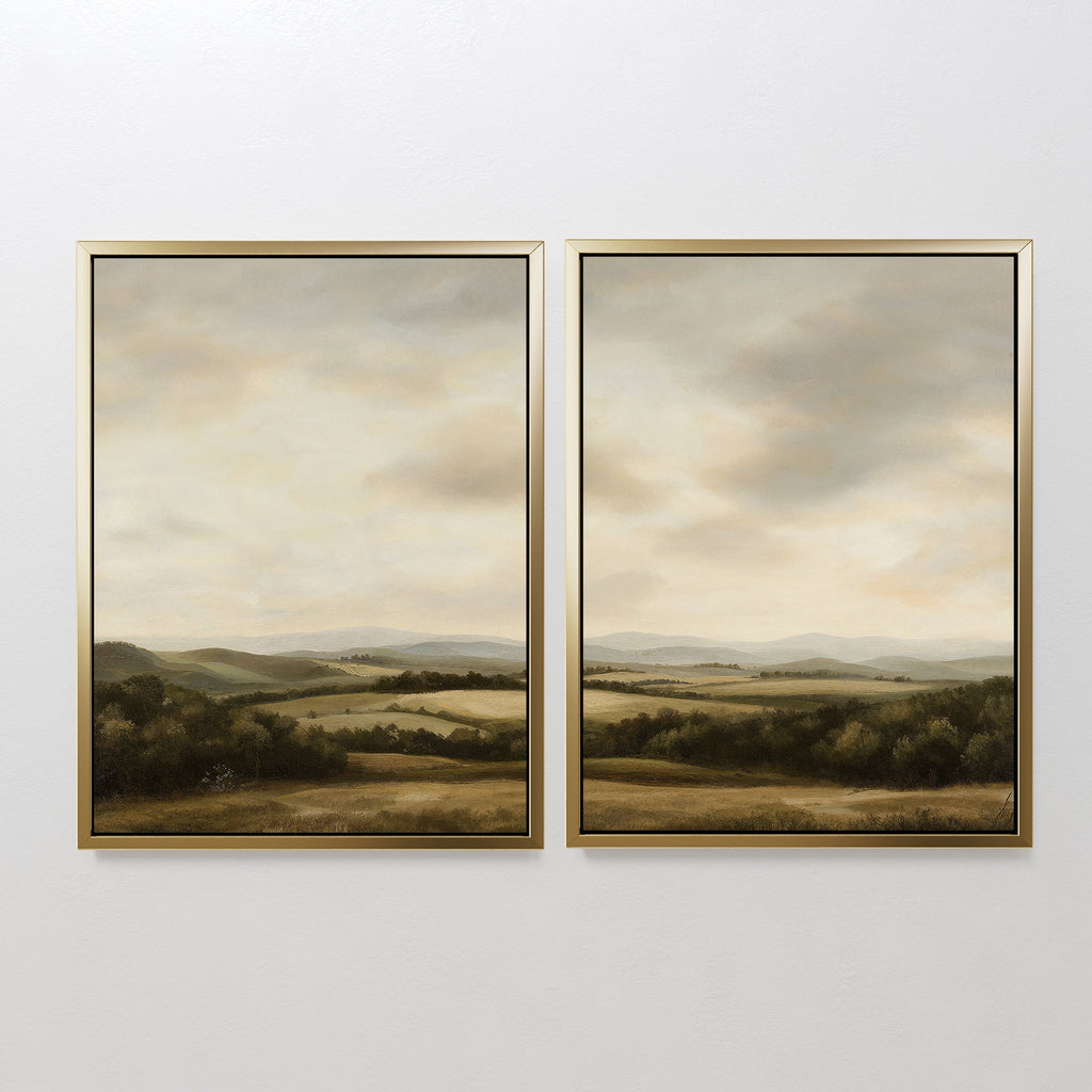 Whispering Hills Diptych – Set of 2 Canvas Prints set of 2 – green vintage canvas wall art by Aspire Prints