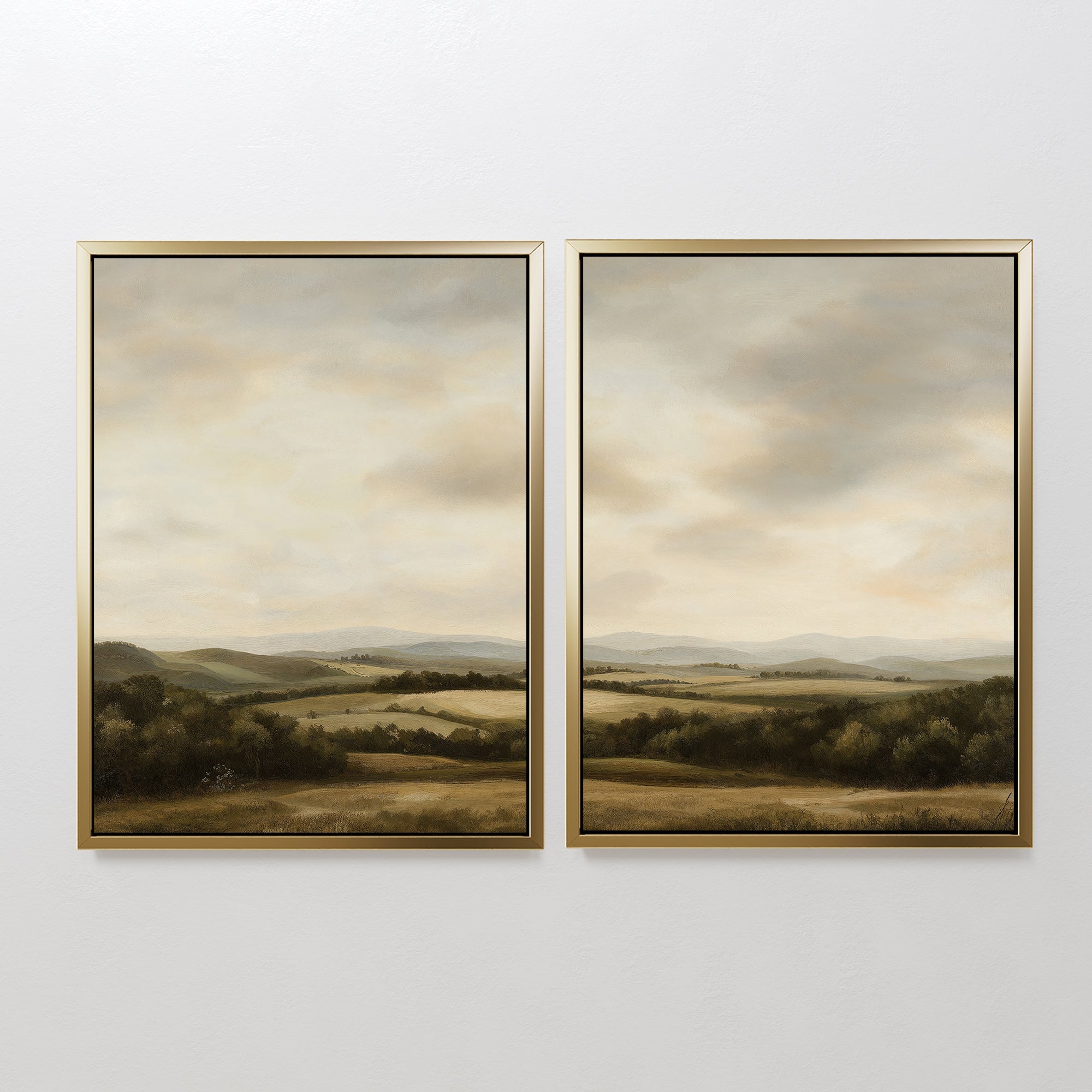Whispering Hills Diptych – Set of 2 Canvas Prints set of 2 – green vintage canvas wall art by Aspire Prints