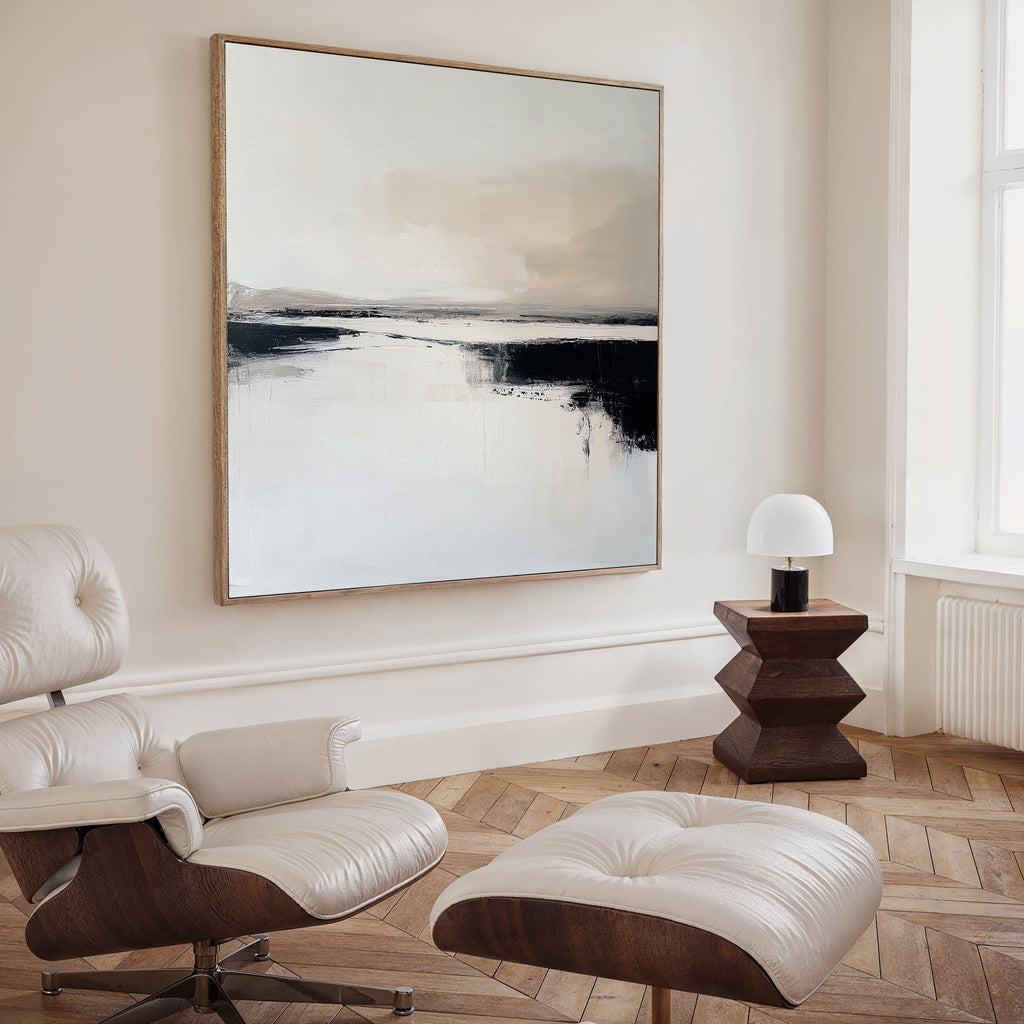 Whispers in Monochrome – beige and white landscape canvas wall art print by Aspire Prints