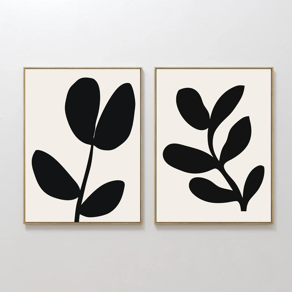 Whispering Shadows Diptych – Set of 2 Canvas Prints set of 2 – black and white botanical canvas wall art by Aspire Prints