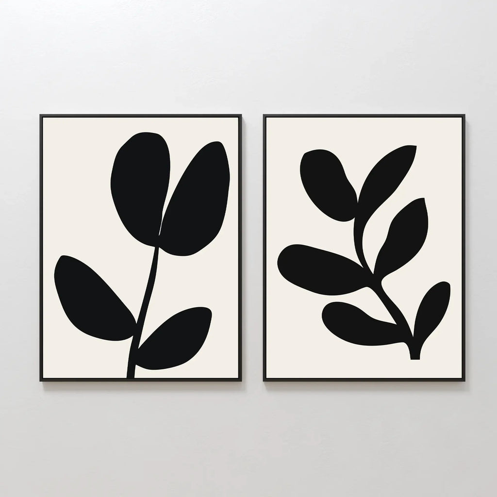 Whispering Shadows Diptych – Set of 2 Canvas Prints set of 2 – black and white botanical canvas wall art by Aspire Prints
