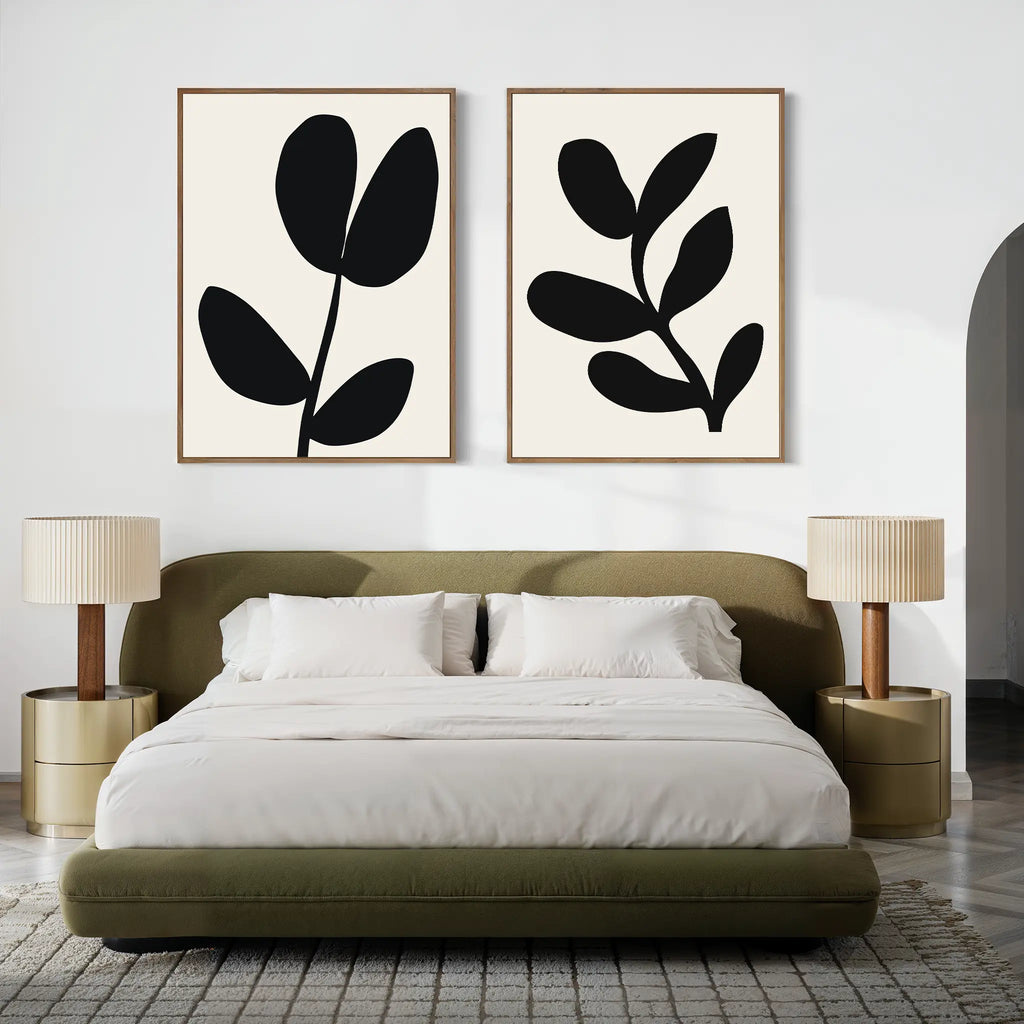 Whispering Shadows Diptych – Set of 2 Canvas Prints set of 2 – black and white botanical canvas wall art by Aspire Prints
