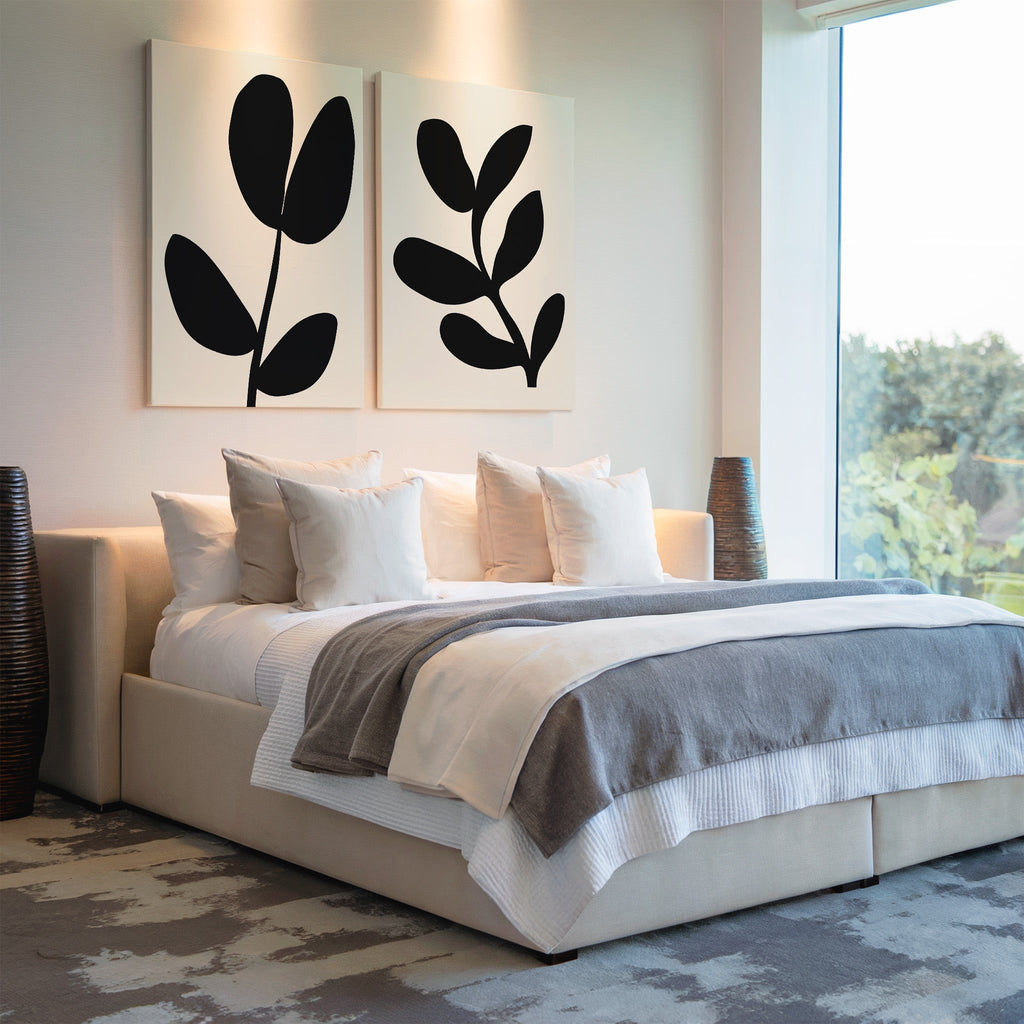 Whispering Shadows Diptych – Set of 2 Canvas Prints set of 2 – black and white botanical canvas wall art by Aspire Prints