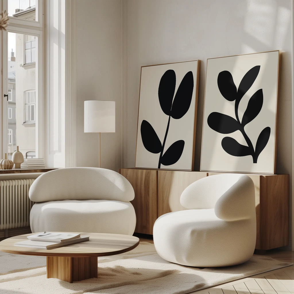 Whispering Shadows Diptych – Set of 2 Canvas Prints set of 2 – black and white botanical canvas wall art by Aspire Prints