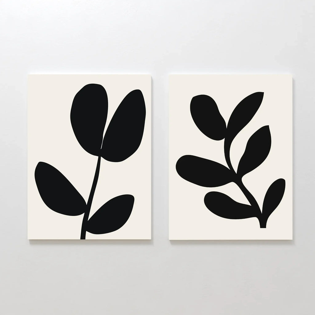 Whispering Shadows Diptych – Set of 2 Canvas Prints set of 2 – black and white botanical canvas wall art by Aspire Prints