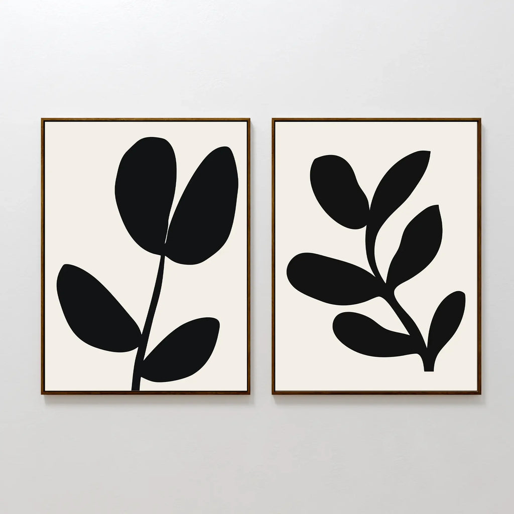 Whispering Shadows Diptych – Set of 2 Canvas Prints set of 2 – black and white botanical canvas wall art by Aspire Prints