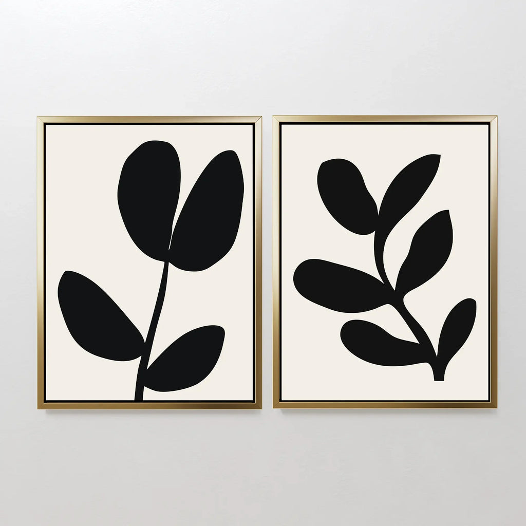 Whispering Shadows Diptych – Set of 2 Canvas Prints set of 2 – black and white botanical canvas wall art by Aspire Prints