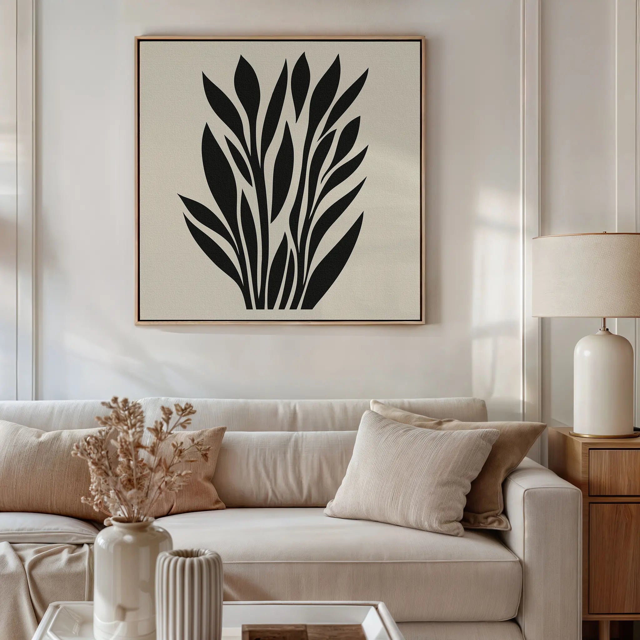 Whispering Palms at Twilight – black and white botanical canvas wall art print by Aspire Prints