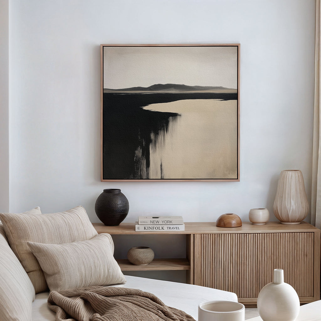 Where the Tide Turns Black – black coastal canvas wall art print by Aspire Prints