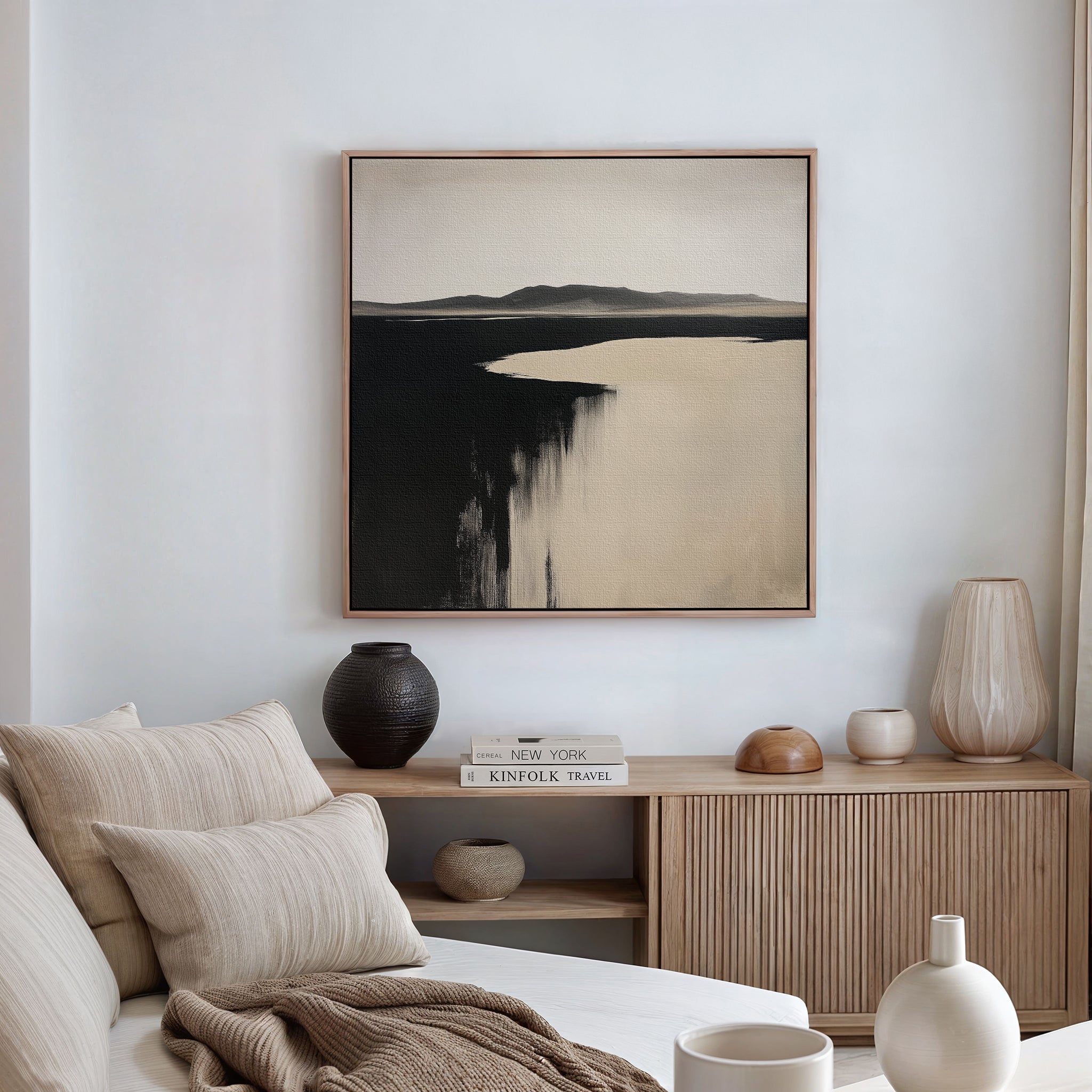 Where the Tide Turns Black – black coastal canvas wall art print by Aspire Prints