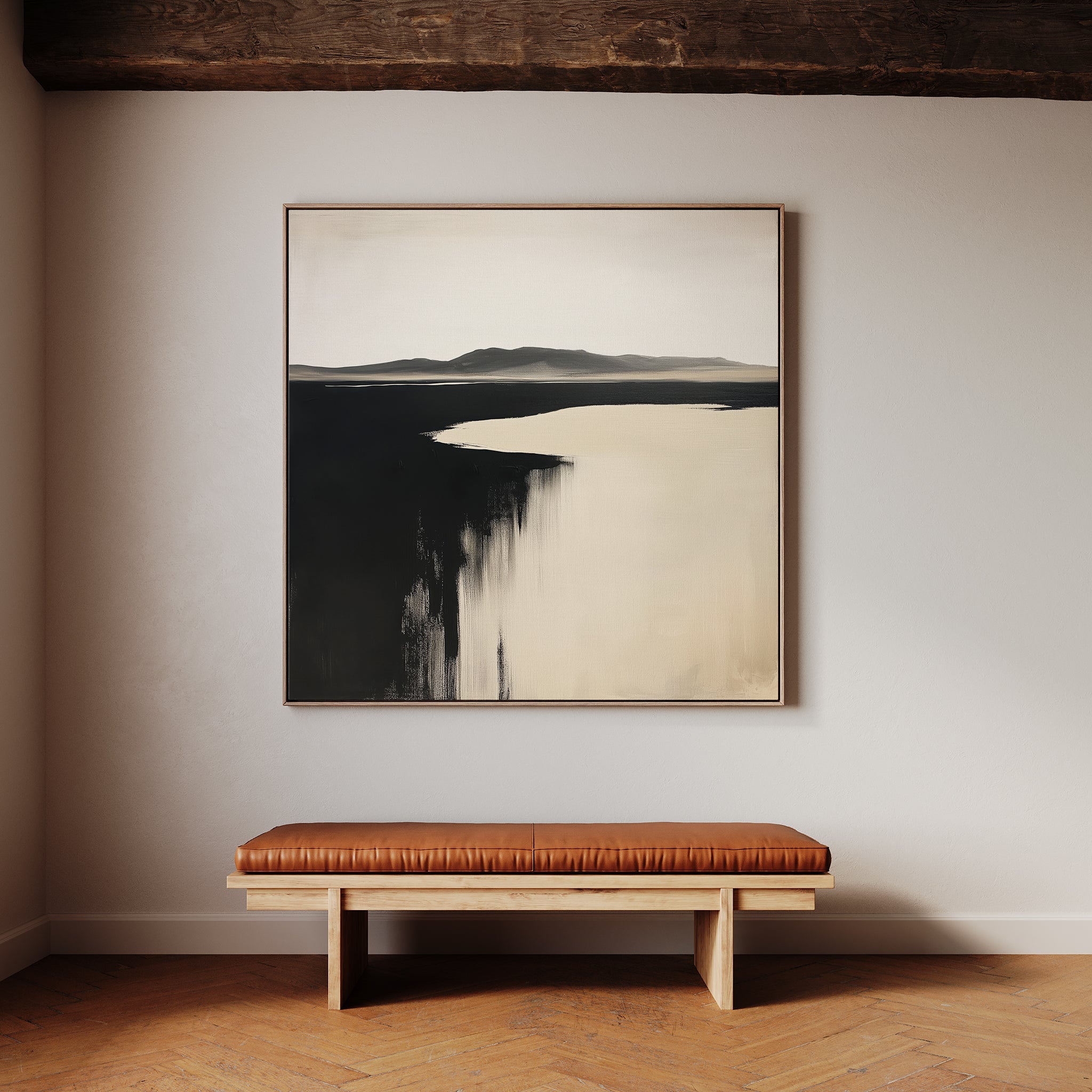 Where the Tide Turns Black – black coastal canvas wall art print by Aspire Prints