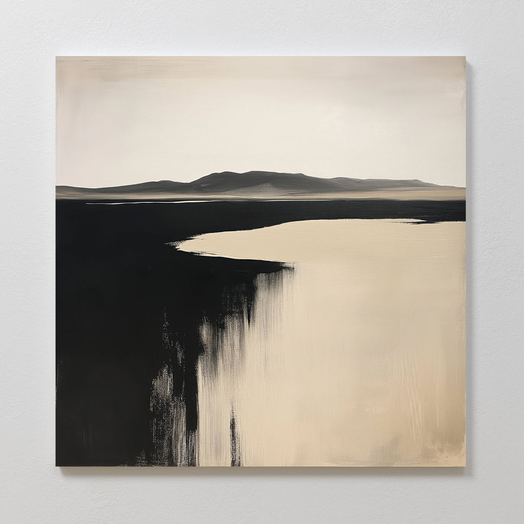 Where the Tide Turns Black – black coastal canvas wall art print by Aspire Prints