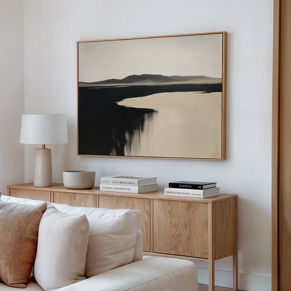 Where the Tide Turns Black – black coastal canvas wall art print by Aspire Prints