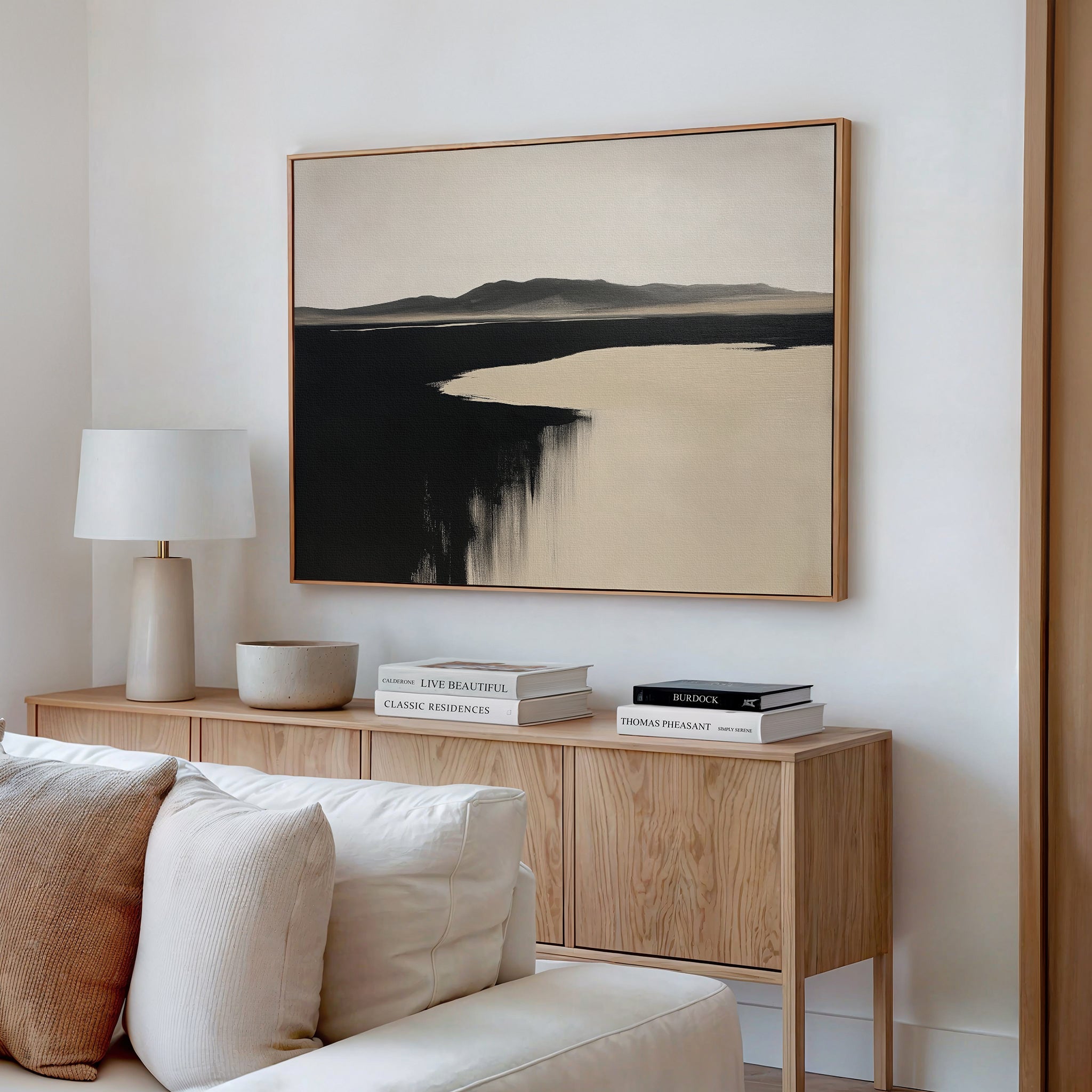 Where the Tide Turns Black – black coastal canvas wall art print by Aspire Prints