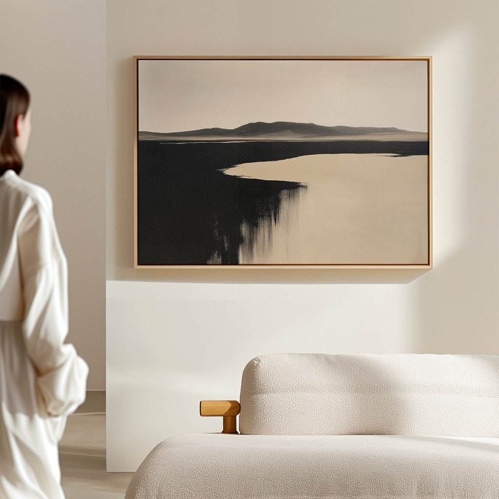 Where the Tide Turns Black – black coastal canvas wall art print by Aspire Prints