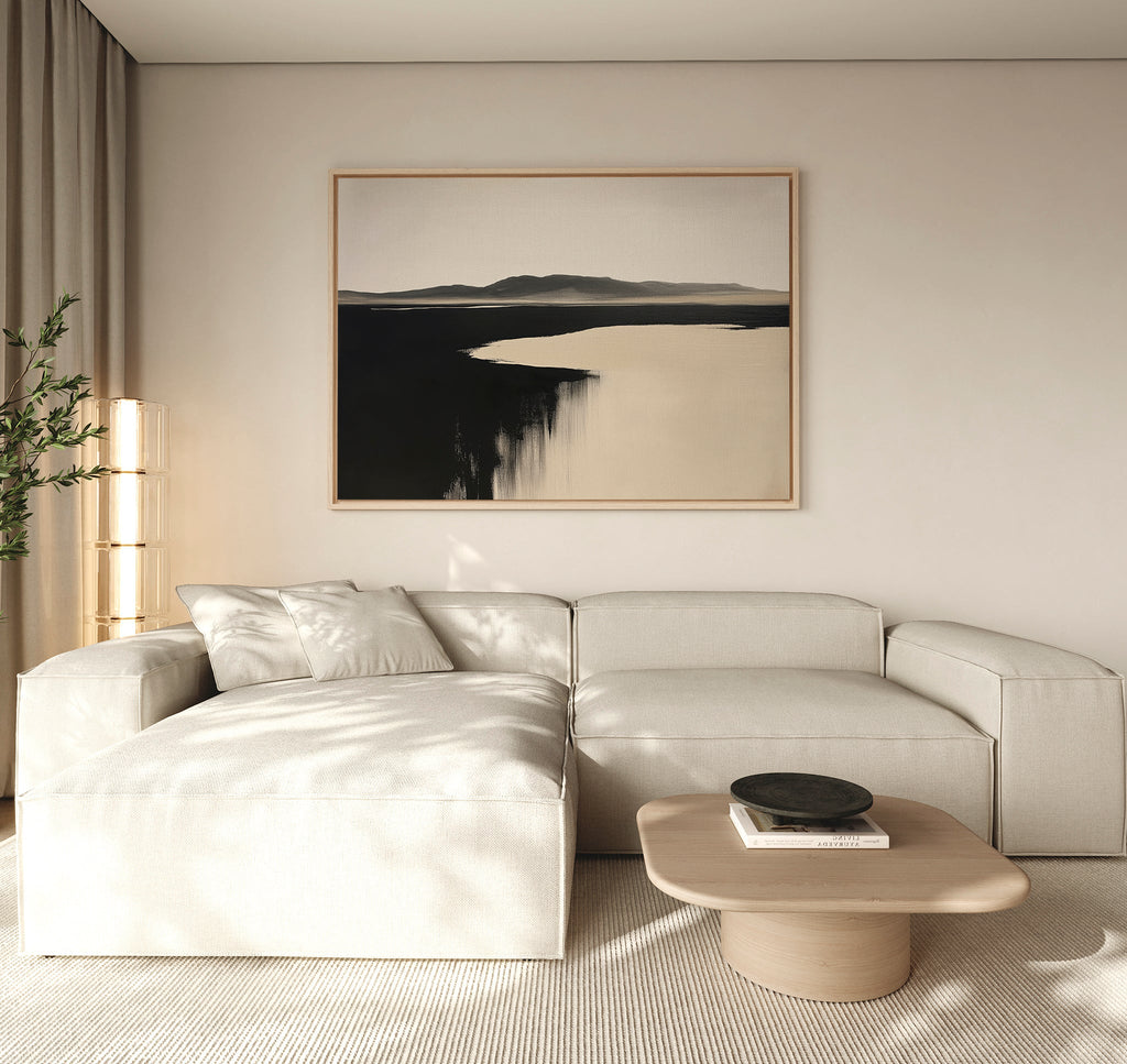Where the Tide Turns Black – black coastal canvas wall art print by Aspire Prints