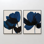 Midnight Petals Diptych – Set of 2 Canvas Prints set of 2 – blue botanical canvas wall art by Aspire Prints