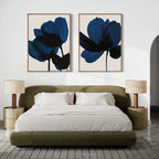 Midnight Petals Diptych – Set of 2 Canvas Prints set of 2 – blue botanical canvas wall art by Aspire Prints