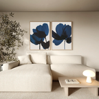 Midnight Petals Diptych – Set of 2 Canvas Prints set of 2 – blue botanical canvas wall art by Aspire Prints