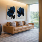 Midnight Petals Diptych – Set of 2 Canvas Prints set of 2 – blue botanical canvas wall art by Aspire Prints