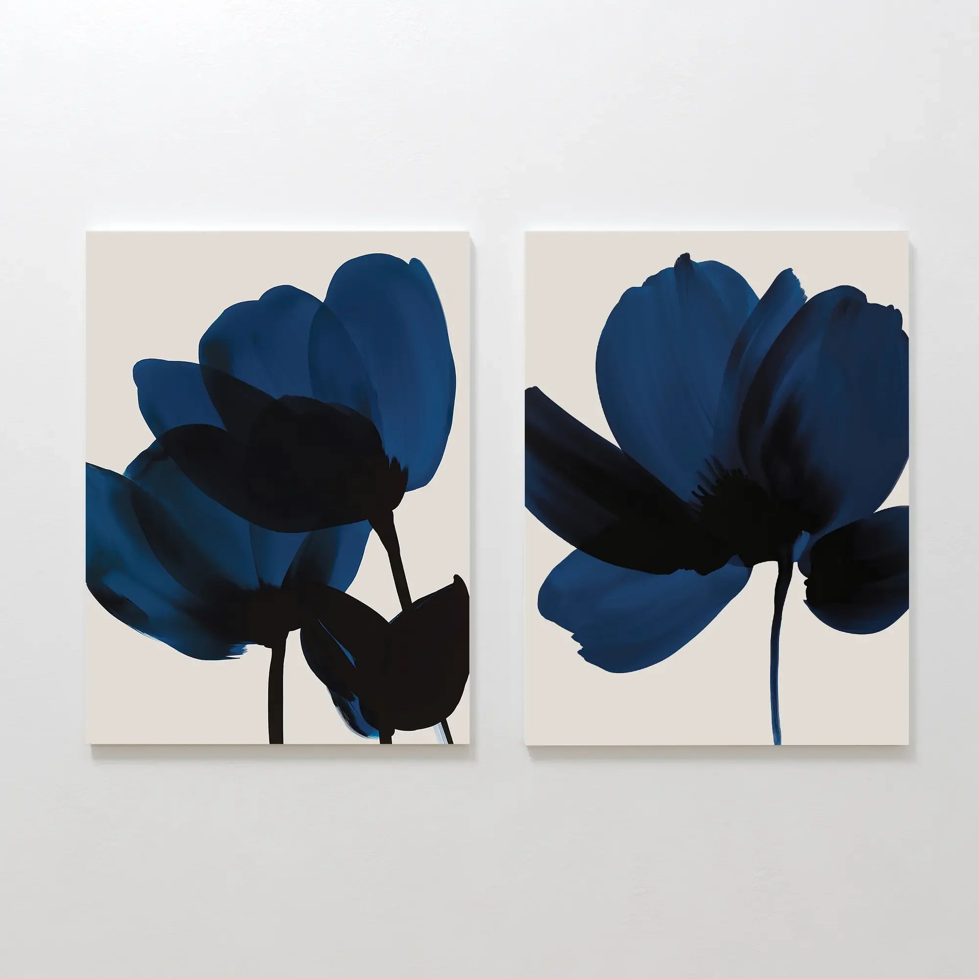 Midnight Petals Diptych – Set of 2 Canvas Prints set of 2 – blue botanical canvas wall art by Aspire Prints