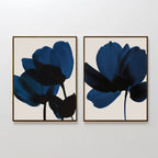 Midnight Petals Diptych – Set of 2 Canvas Prints set of 2 – blue botanical canvas wall art by Aspire Prints