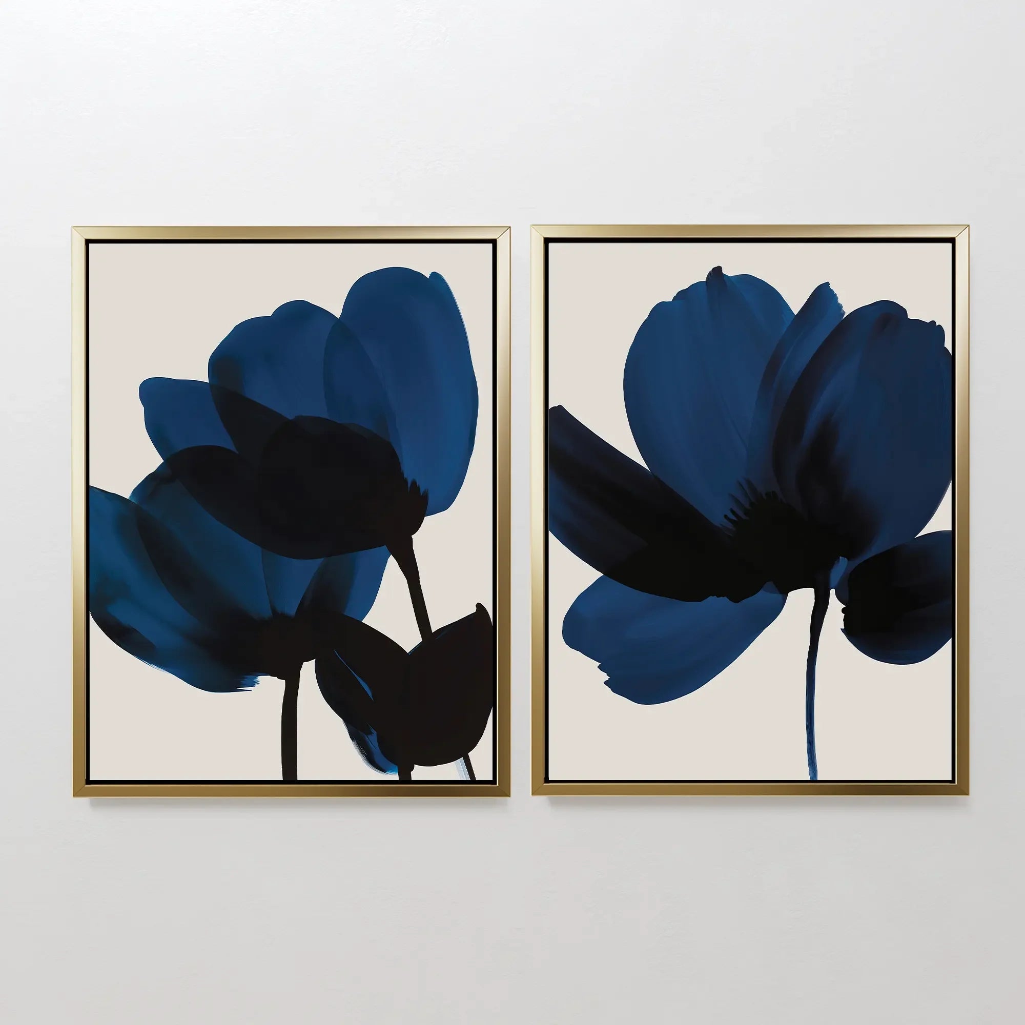 Midnight Petals Diptych – Set of 2 Canvas Prints set of 2 – blue botanical canvas wall art by Aspire Prints