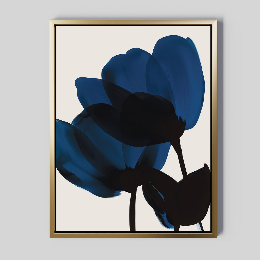 Midnight Petal Whisper – blue botanical canvas wall art print by Aspire Prints