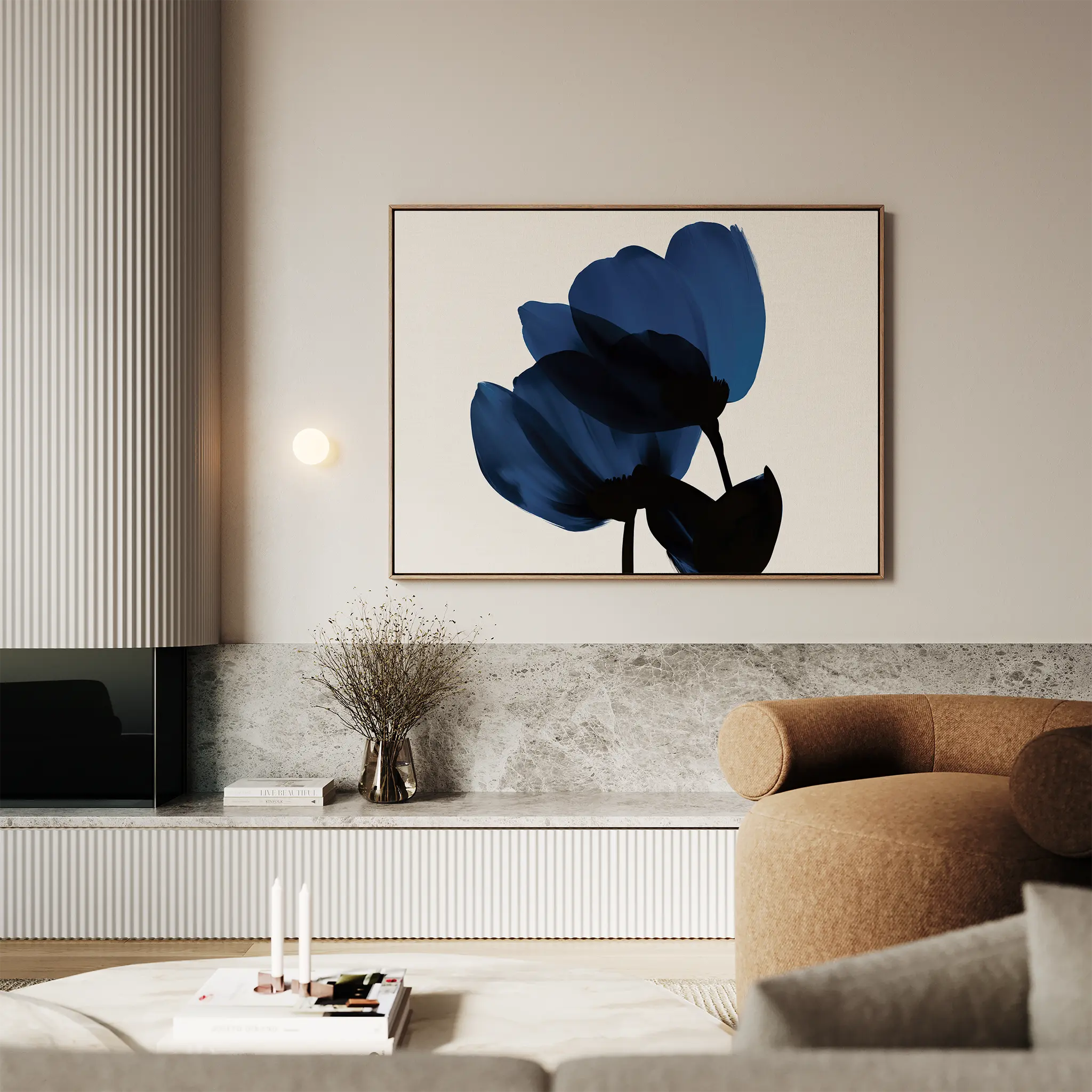 Indigo Bloom at Midnight – blue botanical canvas wall art print by Aspire Prints