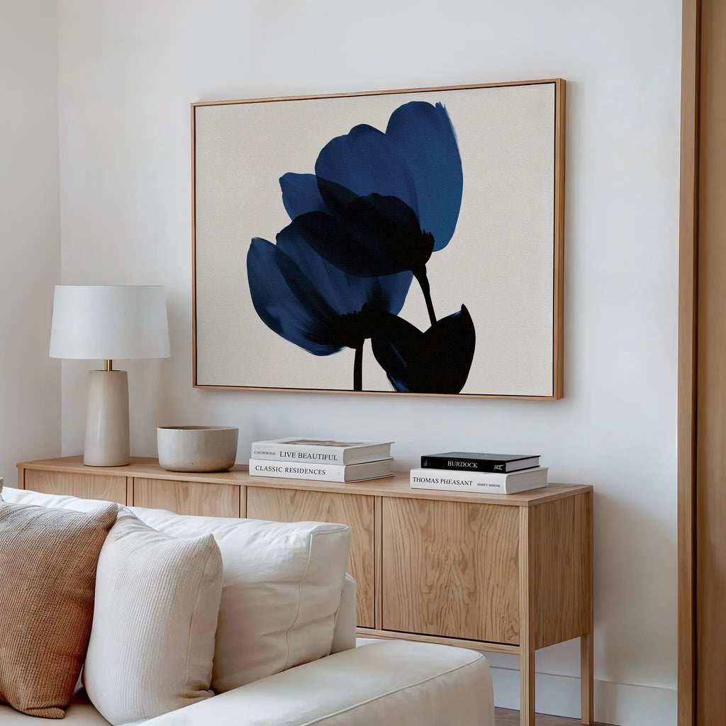 Indigo Bloom at Midnight – blue botanical canvas wall art print by Aspire Prints