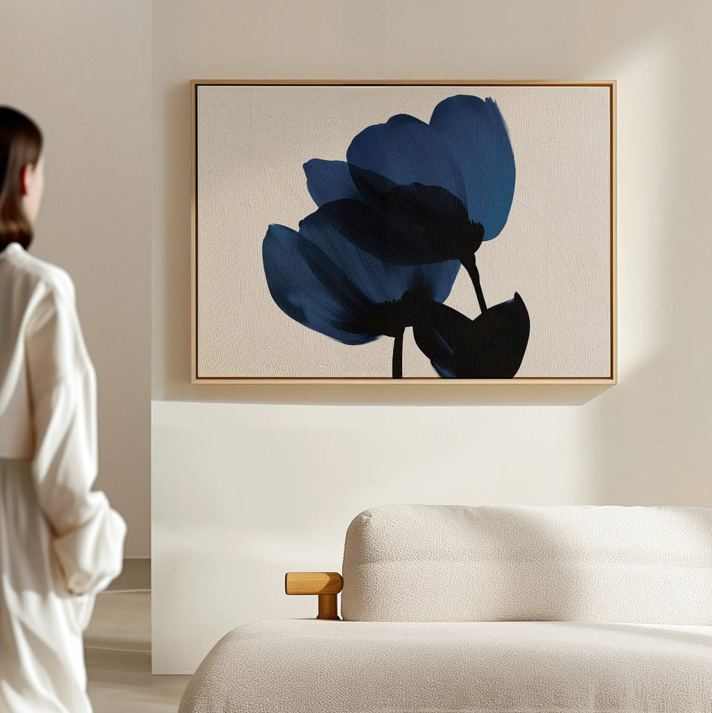 Indigo Bloom at Midnight – blue botanical canvas wall art print by Aspire Prints