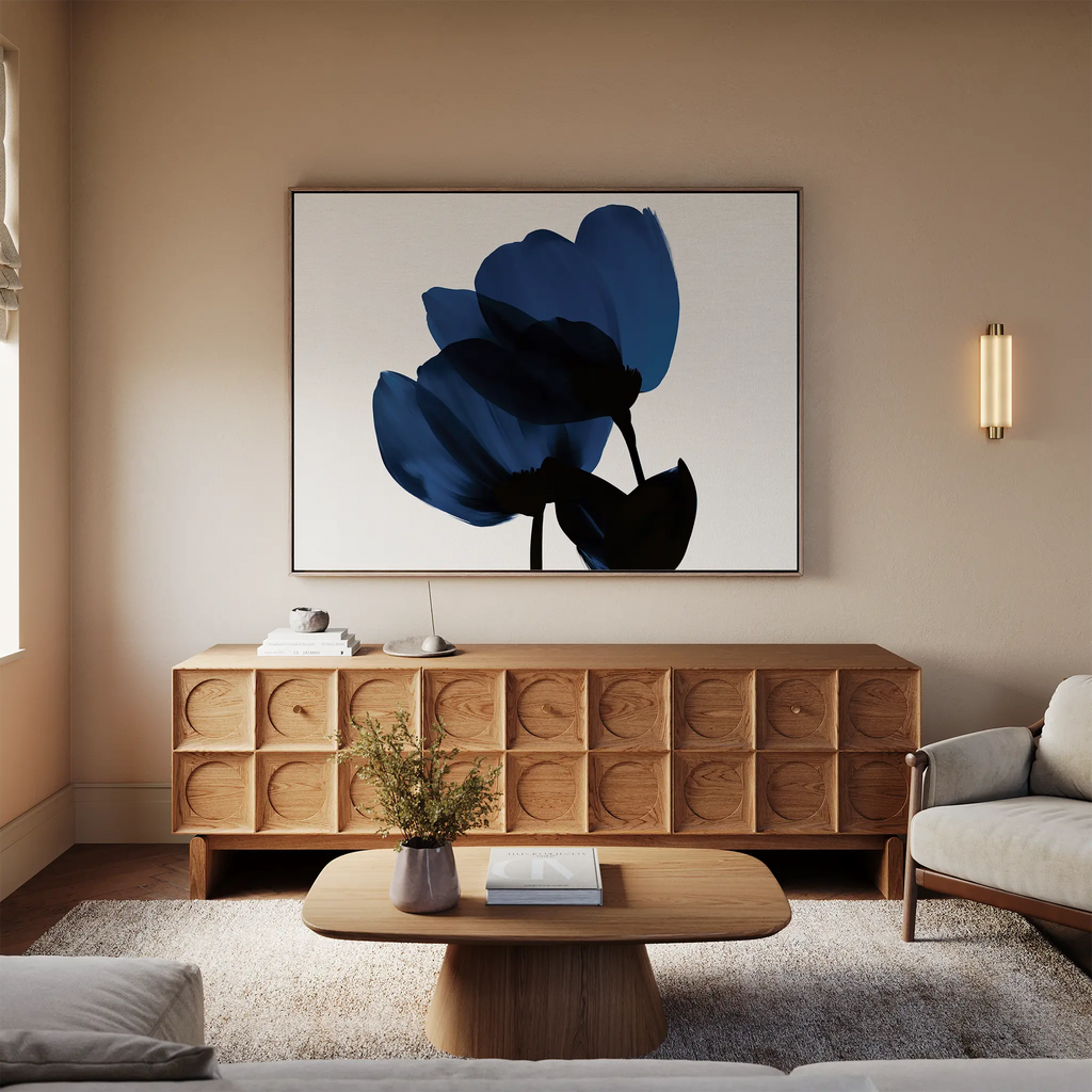 Indigo Bloom at Midnight – blue botanical canvas wall art print by Aspire Prints