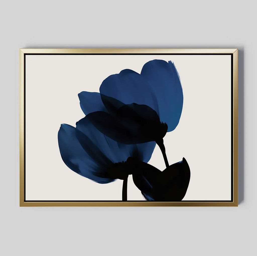 Indigo Bloom at Midnight – blue botanical canvas wall art print by Aspire Prints