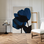 Midnight Petal Whisper – blue botanical canvas wall art print by Aspire Prints