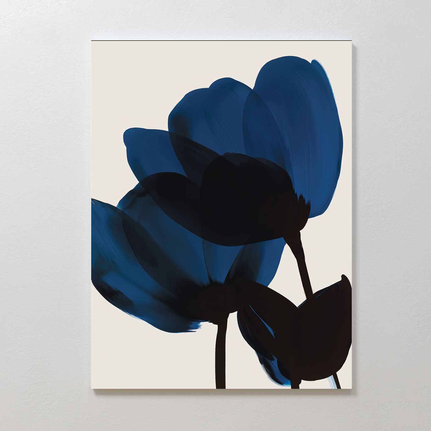 Midnight Petal Whisper – blue botanical canvas wall art print by Aspire Prints