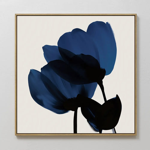 Midnight Petal Whisper – blue botanical canvas wall art print by Aspire Prints