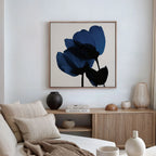 Midnight Petal Whisper – blue botanical canvas wall art print by Aspire Prints