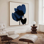 Midnight Petal Whisper – blue botanical canvas wall art print by Aspire Prints