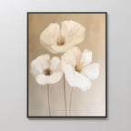 Whispering Petals in Triptych – beige and white botanical canvas wall art print by Aspire Prints