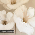 Whispering Petals in Triptych – beige and white botanical canvas wall art print by Aspire Prints