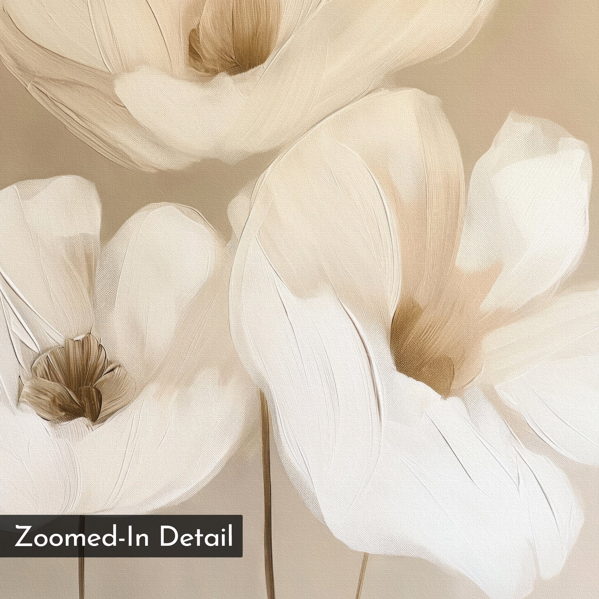 Whispering Petals in Triptych – beige and white botanical canvas wall art print by Aspire Prints