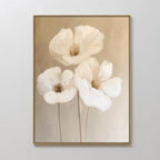 Whispering Petals in Triptych – beige and white botanical canvas wall art print by Aspire Prints