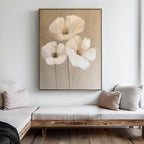 Whispering Petals in Triptych – beige and white botanical canvas wall art print by Aspire Prints