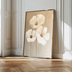 Whispering Petals in Triptych – beige and white botanical canvas wall art print by Aspire Prints